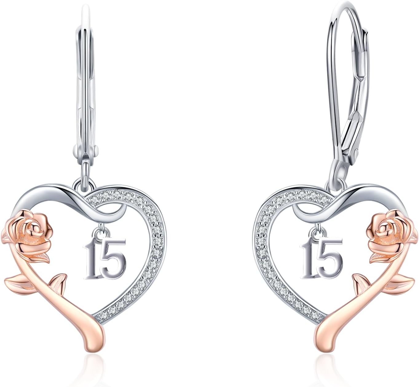 13th/ 15th/ 16th/ 18th/ 50th/ 80th Birthday Gifts for Women Daughter 925 Sterling Silver Love Heart Rose Flower Leverback Drop & Dangle Earrings Birthday Mothers Day Christmas Anniversary Graduation Jewelry