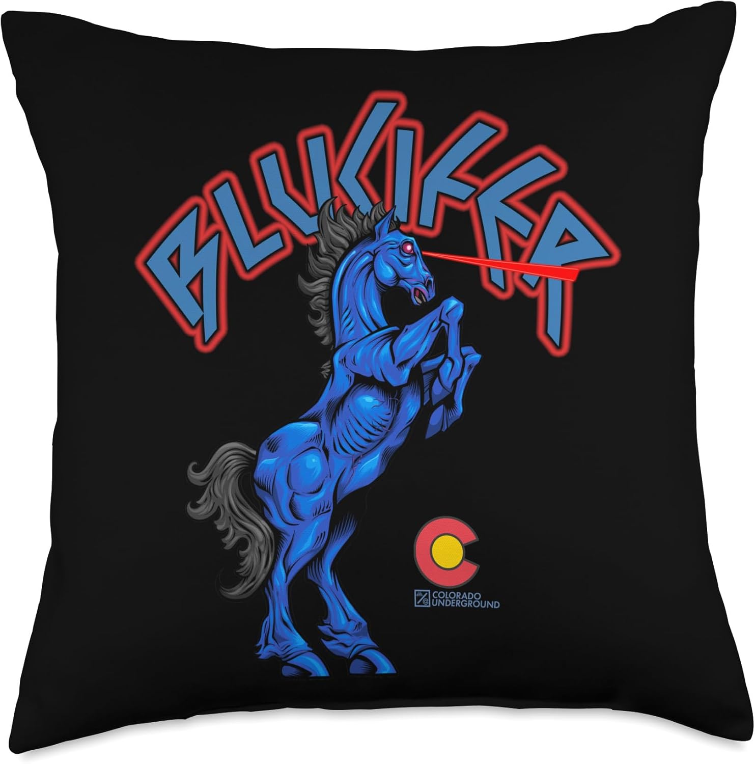 Blucifer The Demon Horse at Denver Airport Colorado Throw Pillow