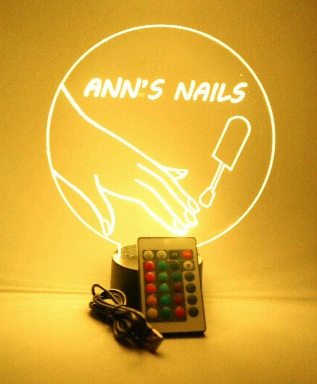 Nail Salon Stylist Beauty Artist Care Company Station Free Standing Night Light Up LED Free Engraved Custom Name Personalized Table Lamp Room Decor With Remote, 16 Color Options, It's WOW, Great Gift