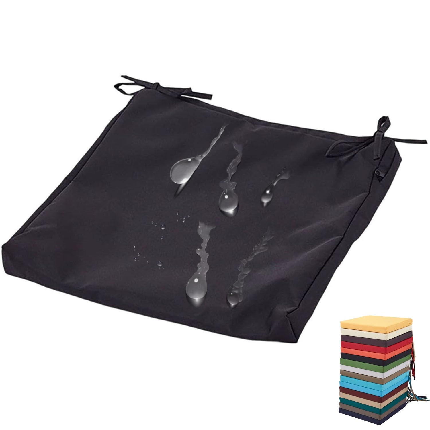 PLCIVSA Outdoor Seat Cushion Covers Waterproof with Zipper,Replacement Outdoor Patio Chair Cushion Slipcover 60x60cm 50x50cm Chair Pads Covers for Garden Rattan Furnitur(Black,60x50x10cm) — image 1
