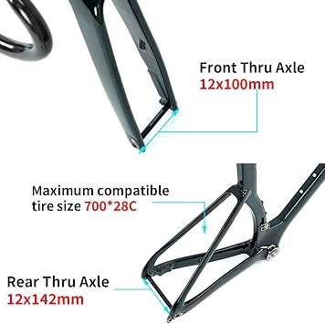 700C Road Bike Frameset 43.5cm/46cm/48cm/50cm/52cm/54cm Carbon Fiber Disc Brake Frame F12*100mmR12*142mm Thru-Axle With Fork And Handlebar