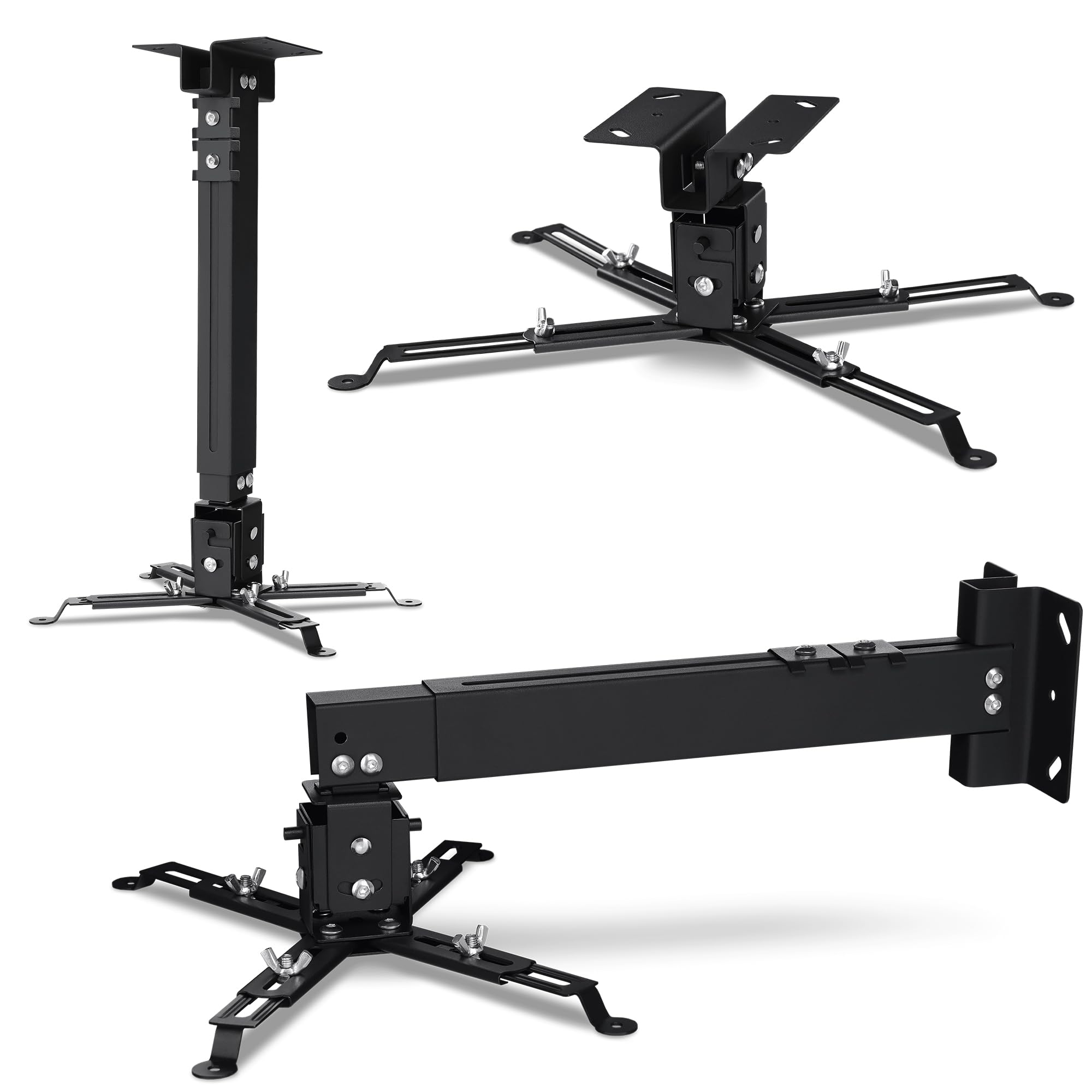 Overmax Ceiling Mount Projector Mount up to 20 kg, Adjustable Length 25 Degree Angle Adjustment, Made of Steel, Wall and Ceiling Mounting, Lightweight and Sturdy Construction (Black)