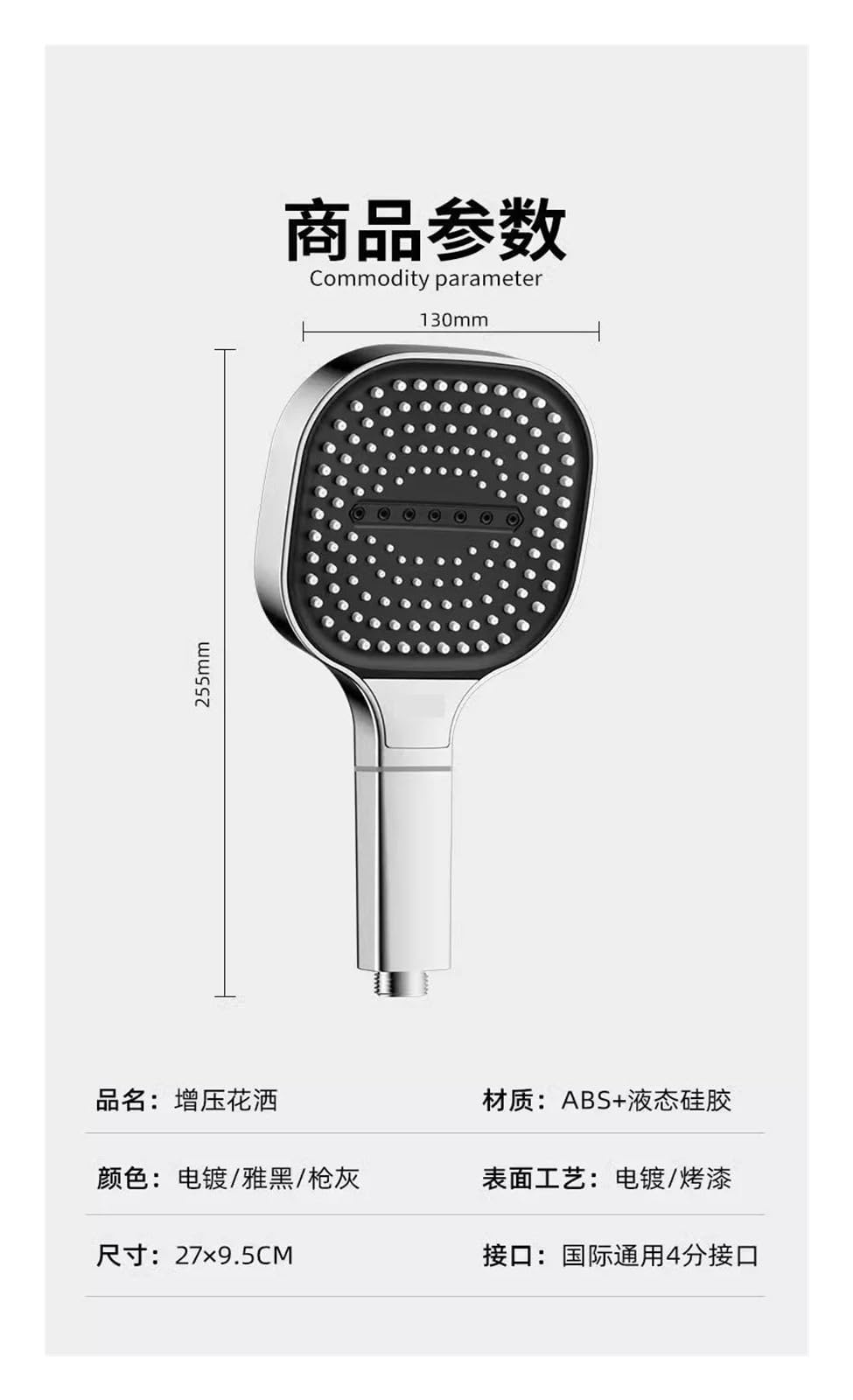 Soffione doccia con pannello grande da 13 cm, 3 modalità, soffione doccia ad alta pressione con idromassaggio e elemento filtrante(Black Shower)