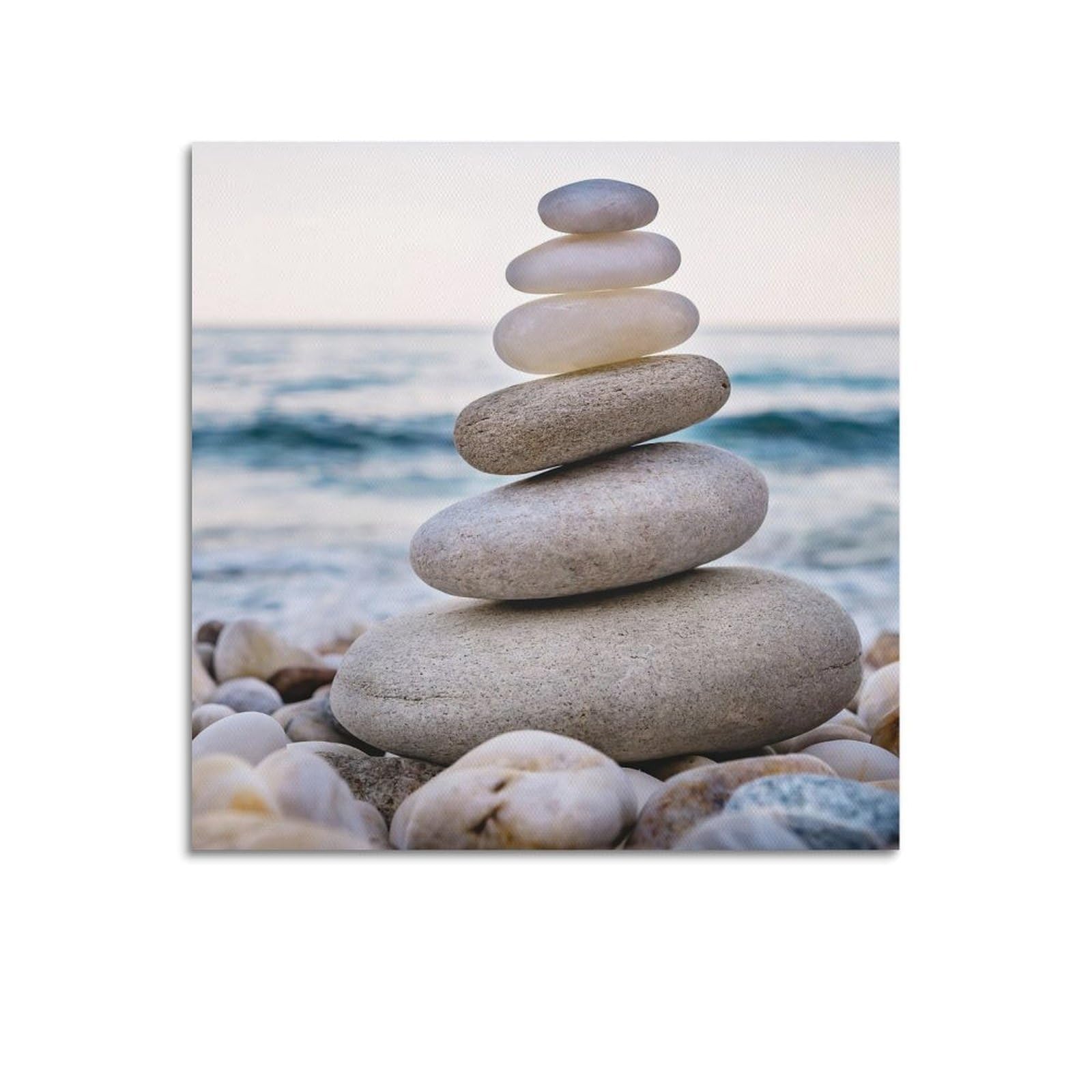 Zen Stones Poster Yoga Meditation Tranquil Sea Stone Tower Poster Decorative Painting Canvas Wall Posters And Art Picture Print Modern Family Bedroom Decor Posters 24x24inch(60x60cm)