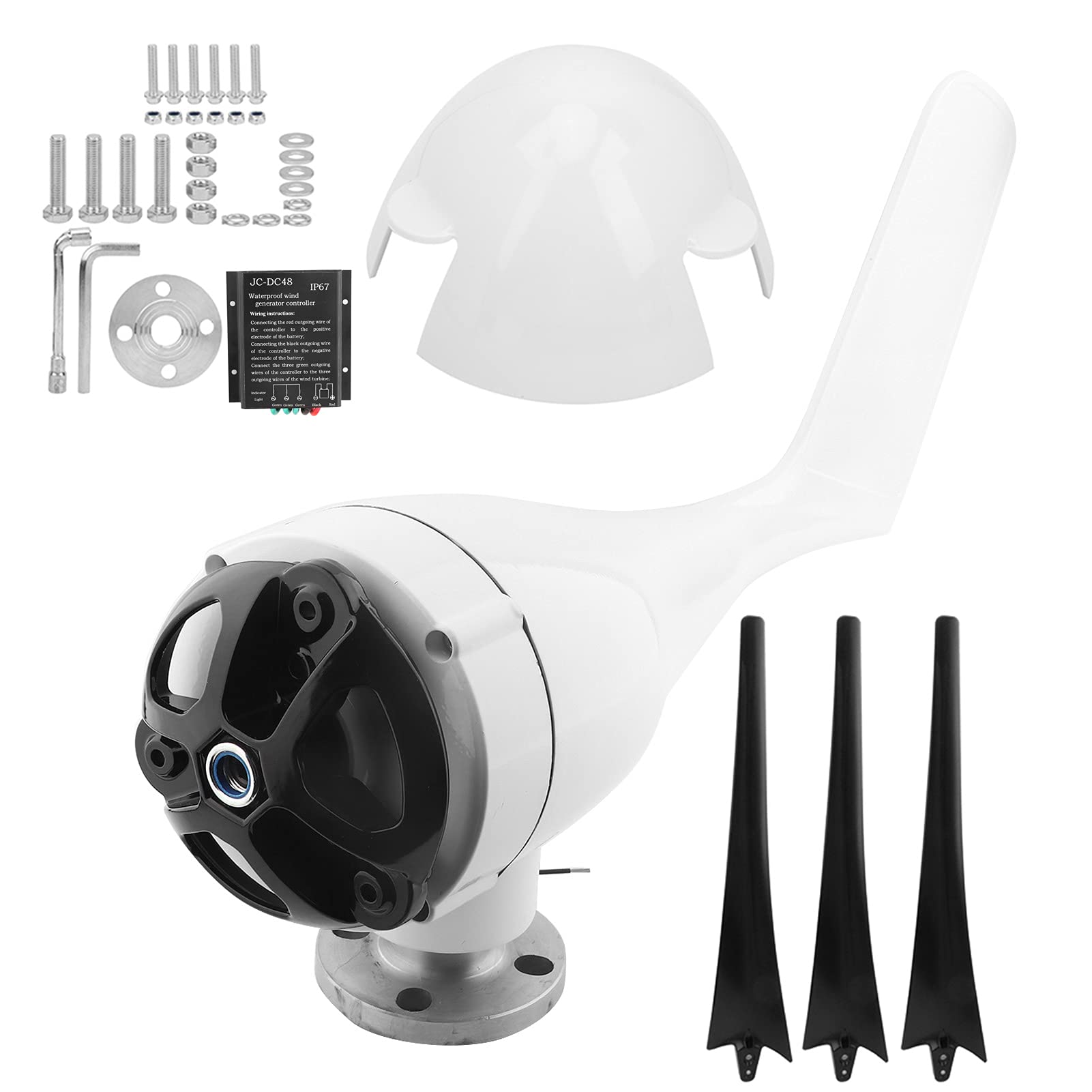 Eujgoov 1200W Small Wind Turbine 3 Blades Wind Turbine DC 12V 24V 48V Turbine Wind Generator for Marine Home Charging(48V-Black)