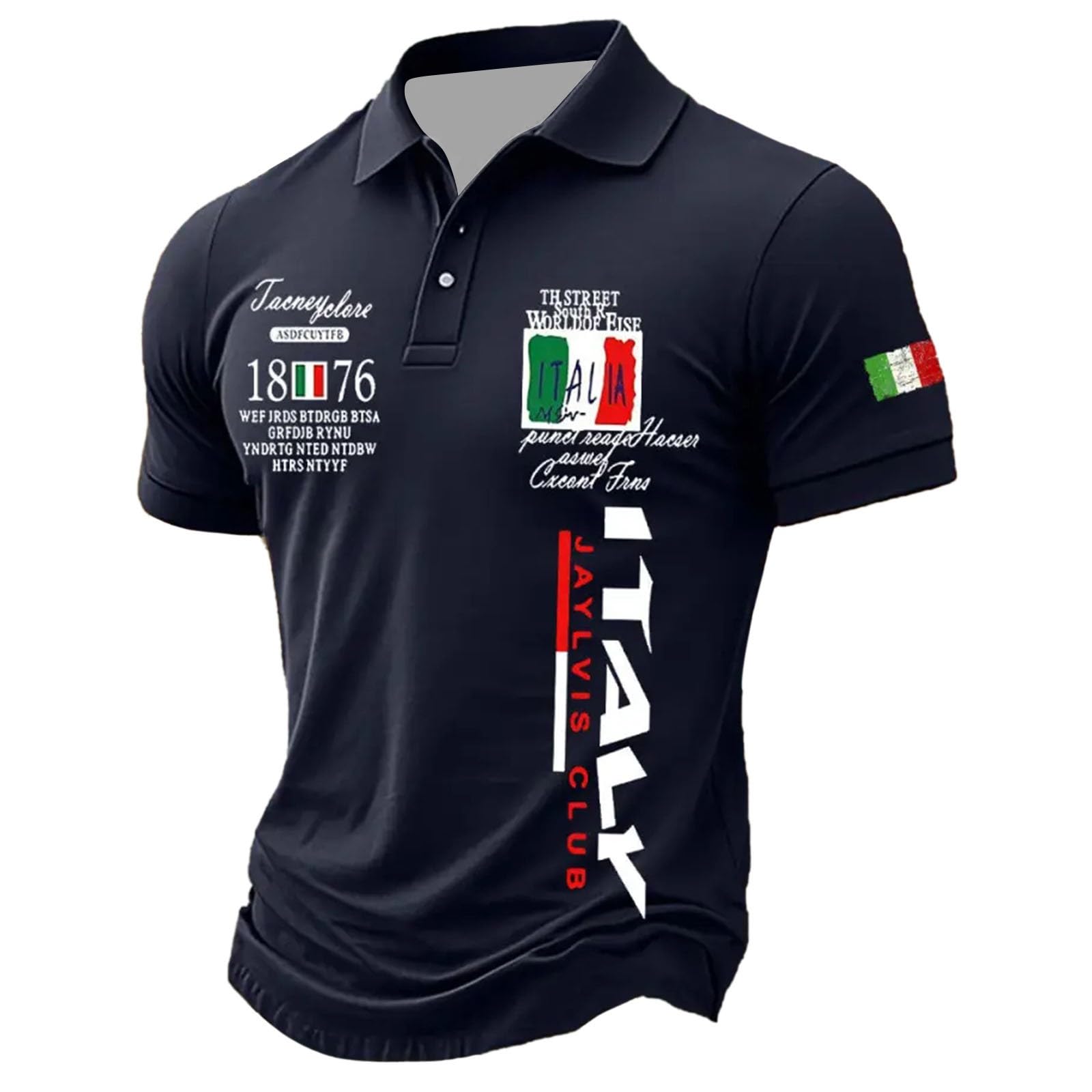 Herren Trainingsanzug 2 Teiler Italien Flagge Aufdruck Fußball Trikot Streetwear Sommer mit Shorts und Poloemd Set Jogginganzug Atmungsaktiv Dünn Sportanzug für Haushalt Sport Und Urlaub