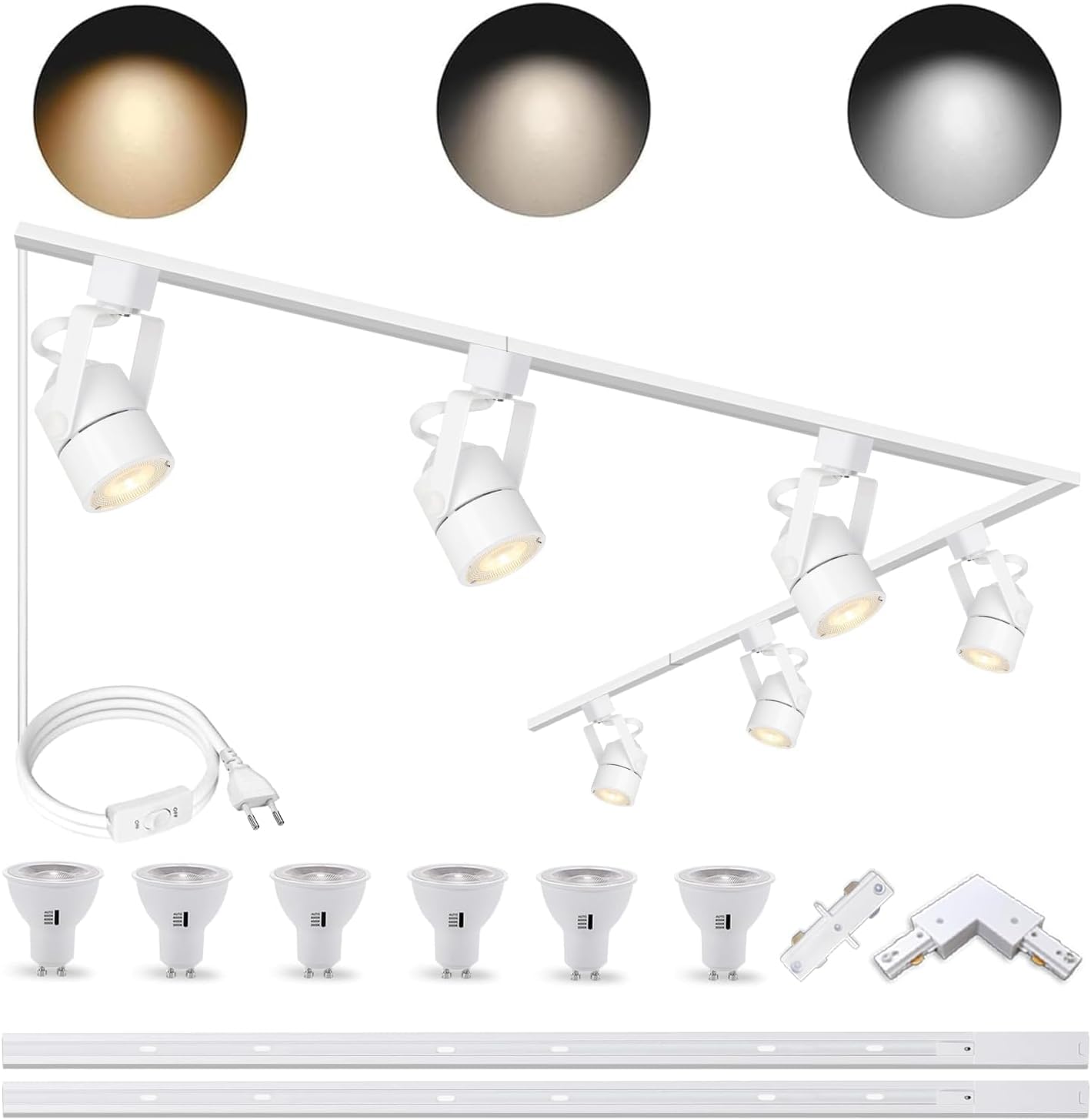 Dimmbares LED-Beleuchtungsset 10W 3CCT GU10 Track Head mit H-Schiene 3000K/4000K/6000K kommerzieller Deckenstrahler