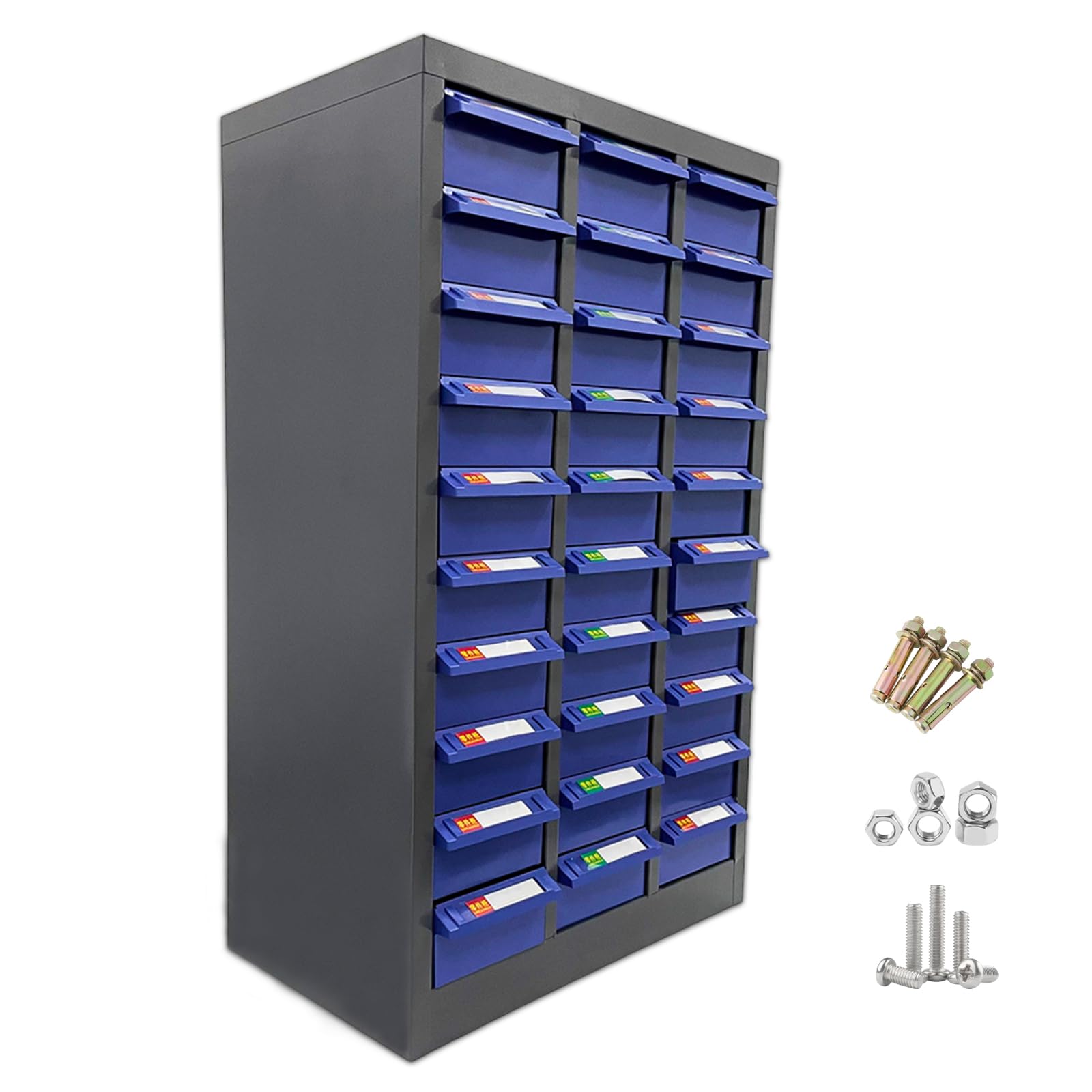 Yokoma Bolt and Nut Parts Cabinet 30 Drawers Metal Hardware Tool Storage Cabinet Organization Shelves and Office Supplies