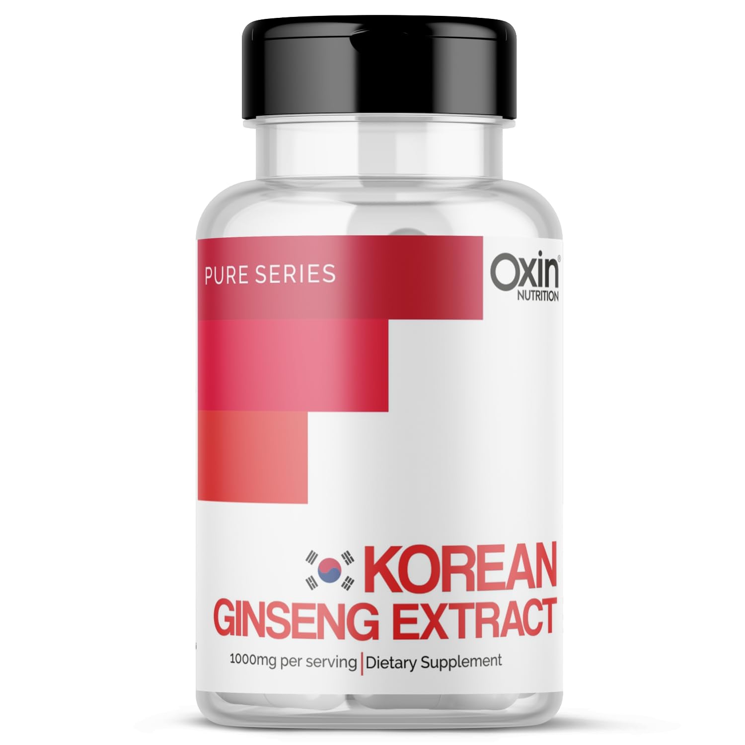 Oxin Nutrition 100% Korean Red Ginseng Plant Based Pure Series 1000mg Vigor and Vitality Supports Brain Function Boosts Immunity Energy & Focus (120 Capsules)
