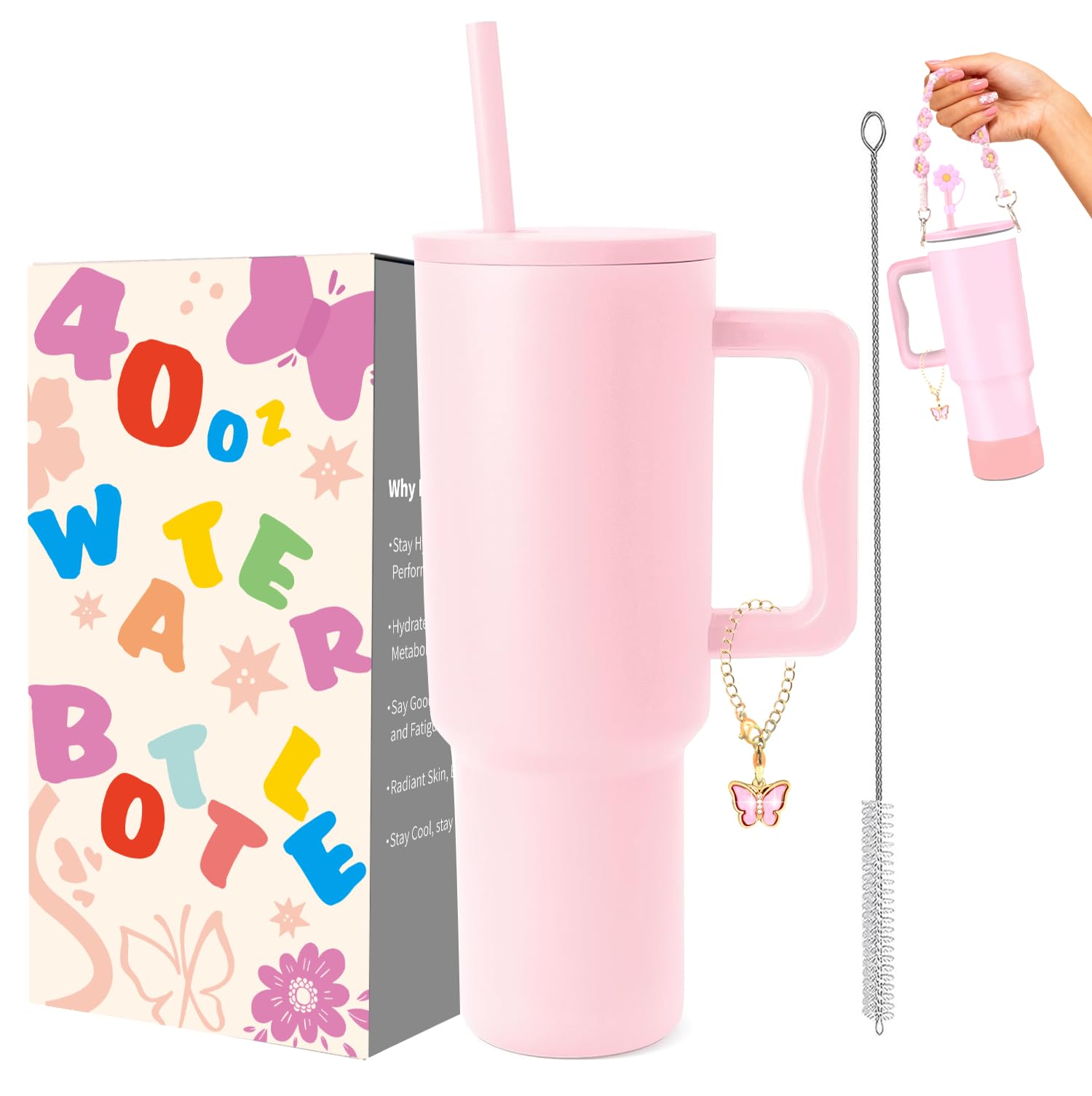 Gobelet De 1200 Ml Avec Poignée Et Paille, Gobelet En Acier Inoxydable