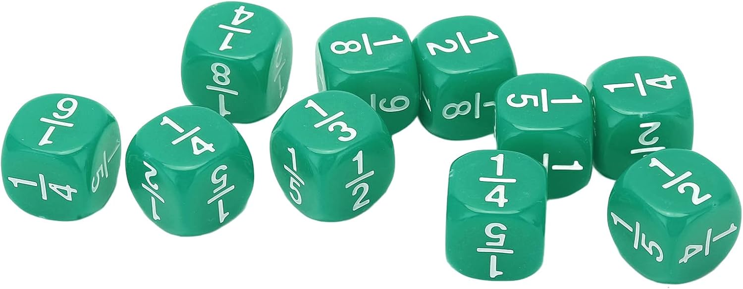 Math Dice Set, 20Pcs Fraction Dice, Plastic Place Value Dice, Math Fraction Dices Lightweight 6 Sided Multi Faceted Table Game Accessories, 0.63 x 0.63 x 0.63in