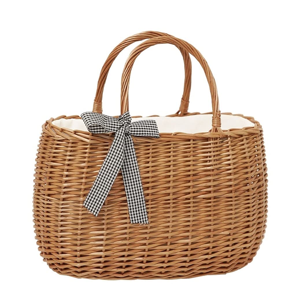 Storage Basket,Picnic Portable Rattan Hamper Fruit Outdoor Baskets for 2 Persons for Camping and Party