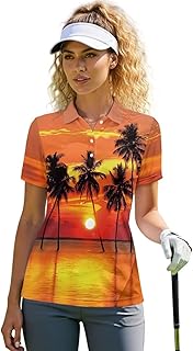 AFPANQZ Womens Golf Shirt V Neck UPF50+ Sun Protection Short Sleeve Tennis Shirts 3 Button Polo Workout Tops Moisture Wicking