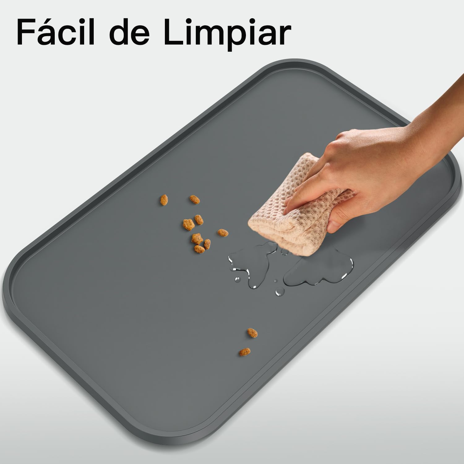 Alfombra Comedero Gato [Borde Elevado Resistente a la deformación], Colocación de Silicona Impermeable para Cuencos de Agua y Alimentos (Gris)