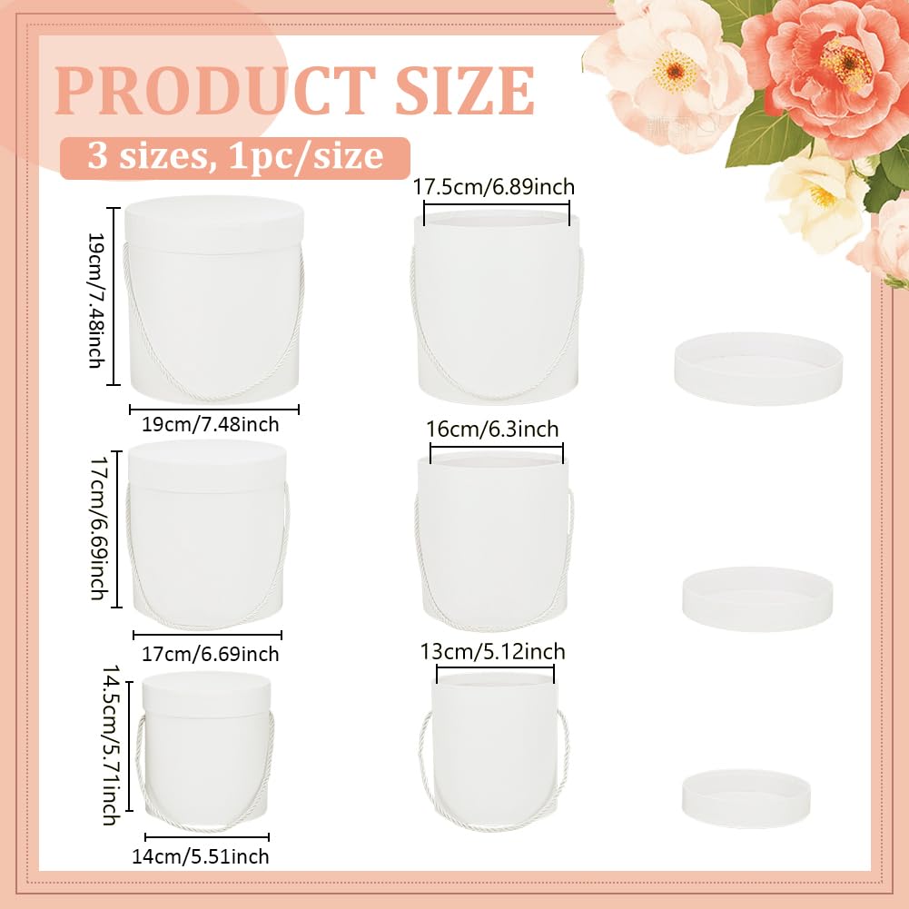 BENECREAT 3 pz Scatole Regalo Rotonde Bianche, Scatole per Cappelli con Coperchi per Composizioni Floreali e Bouquet di Fiori, Damigella D'Onore, Proposta, Matrimonio, Compleanno, Partito