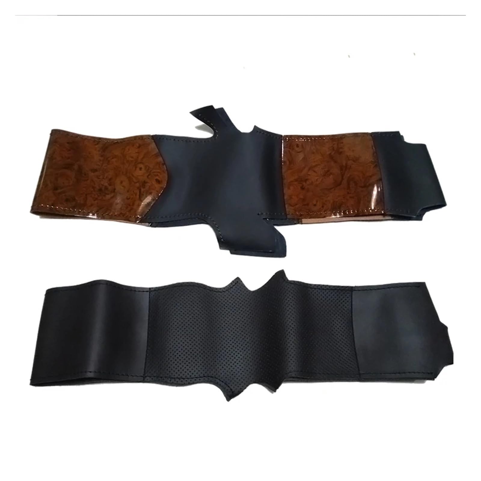 Lenkradbezug Für Toyota Für Land Für Cruiser Für Prado 2010-2017 Handgenähte rutschfeste Schwarze Echtleder Lenkradabdeckung Mit Pfirsichholzmaserung Lenkrad Schutzhülle(Style 5)
