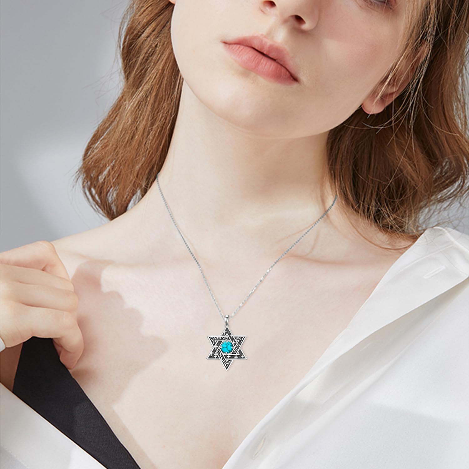 Star of David Necklace 925 Sterling Silver Rose Flower/Turquoise Jewish Star Necklace Jewish Gifts Jewelry for Women Men - Image 6