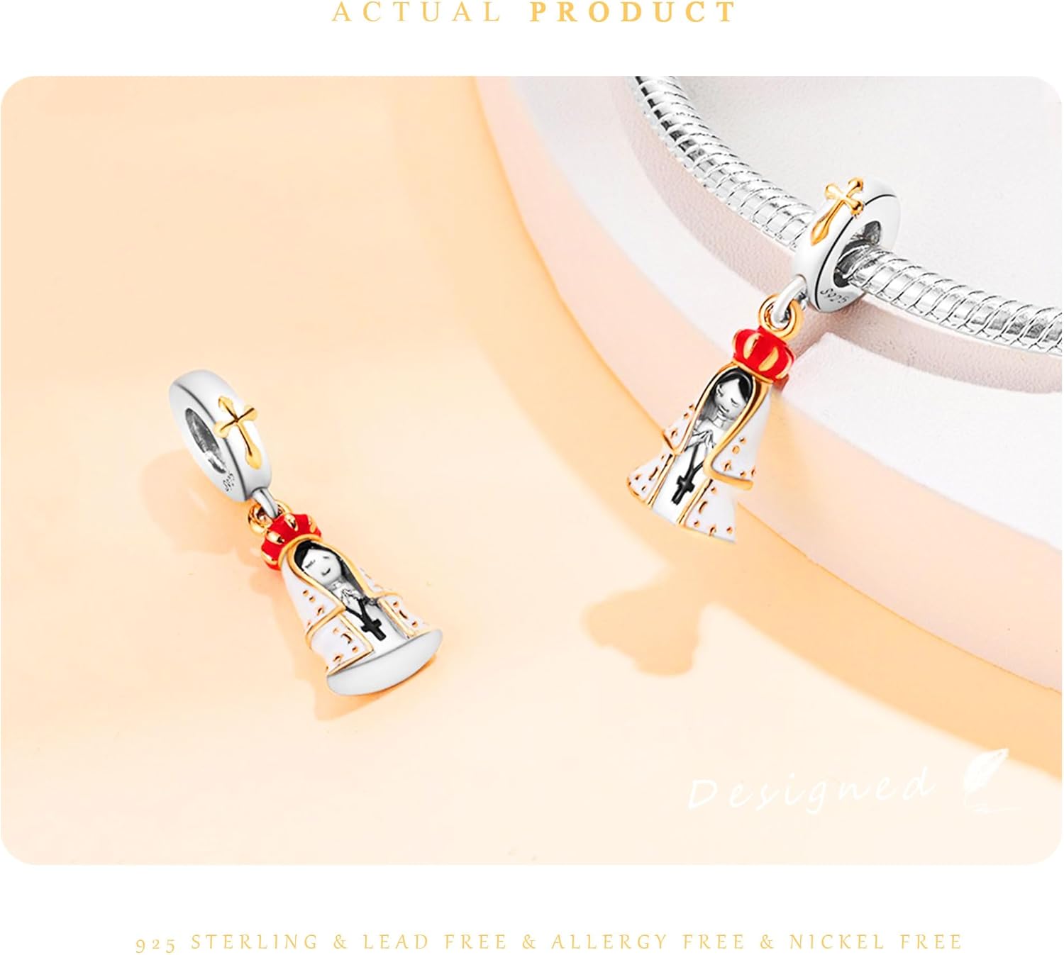 925 Sterling Silver Charms Beads for Bracelets Necklaces Blue Virgin Mary Charms Retro Blessed Mother Lucky Charm Jewelry Gifts for Women - Image 5