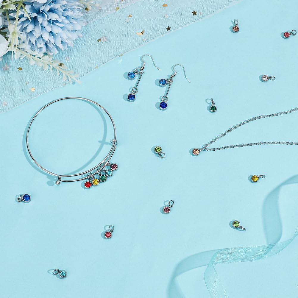 UNICRAFTALE about 48Pcs 12 Colors Crystal Birthstone Pendants 11mm Rhinestone Charms Stainless Steel Crystal Charms with Jump Rings for Bracelet Earrings Necklace Keychain Chokers Jewelry Making ﻿ - Image 2