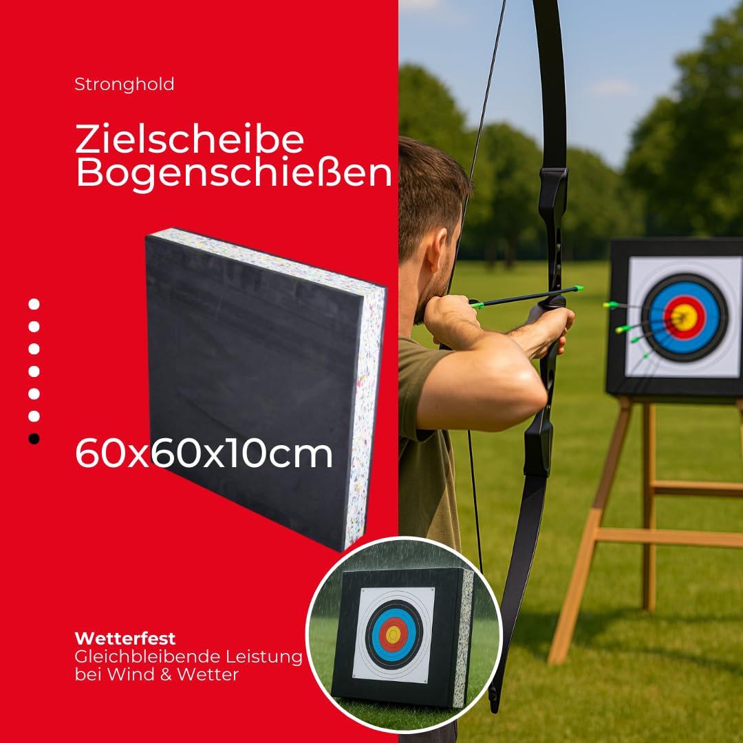 Stronghold Zielscheibe 60x60x10 cm | wetterfeste Pfeilfangmatte für Bögen bis 40 lbs, Schaumstoff Zielscheibe für Recurvebogen & Compoundbogen Outdoor