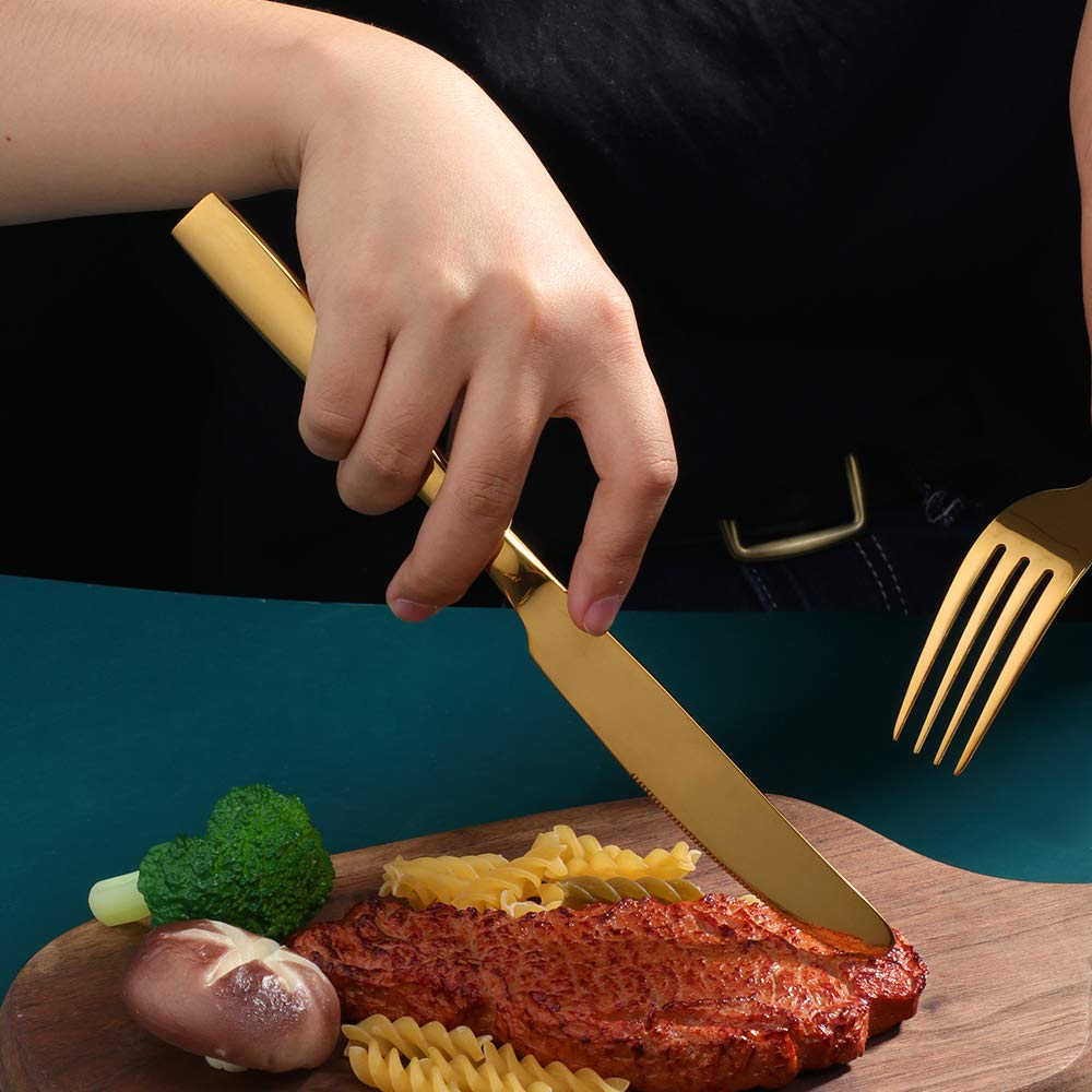 Cuchillos de cena de acero inoxidable de 12 piezas, cuchillos de mantequilla, cuchillos de mesa, juego de cubiertos clásicos, cuchillos de autógrafo para el hogar, cocina o restaurante,