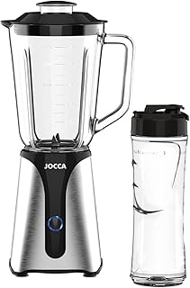 JOCCA – Glass Blender with Travel Bottle/Power 350W, Blender/Jug 1L and 600ml Bottle/LED Light, Removable Lid, Stainless S…