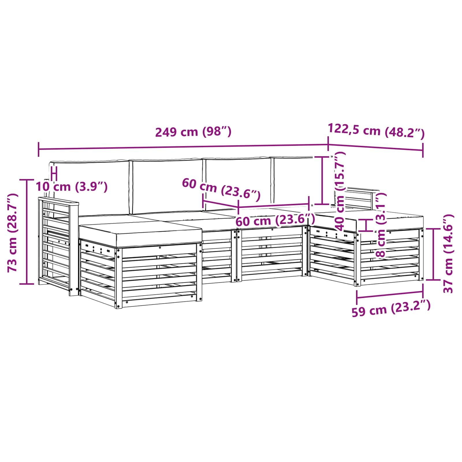 Gartengarnitur 6-teilig aus massivem Akazienholz wetterfestes Design für Terrasse und Balkon, inklusive Sitzgruppe, Sofas, Hocker, und Kissen, langlebig, pflegeleicht, vielseitig nutzbar