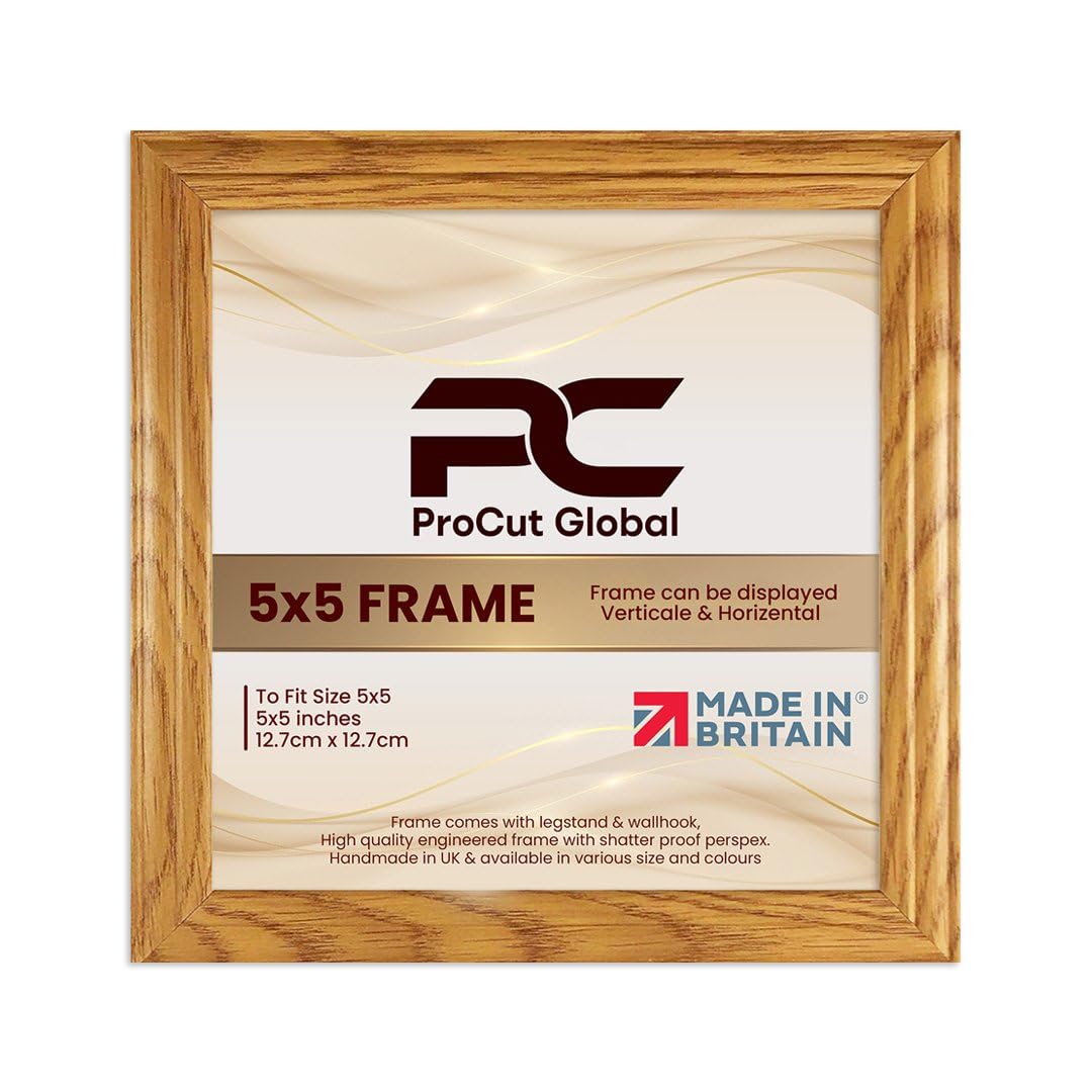 Procut Global 5X5 Oak Picture Frames - Classic Wooden Photo Frame with Shatterproof Perspex for Wall or Tabletop - Perfect for Posters, Certificates & Prints - Sizes & Colors Available