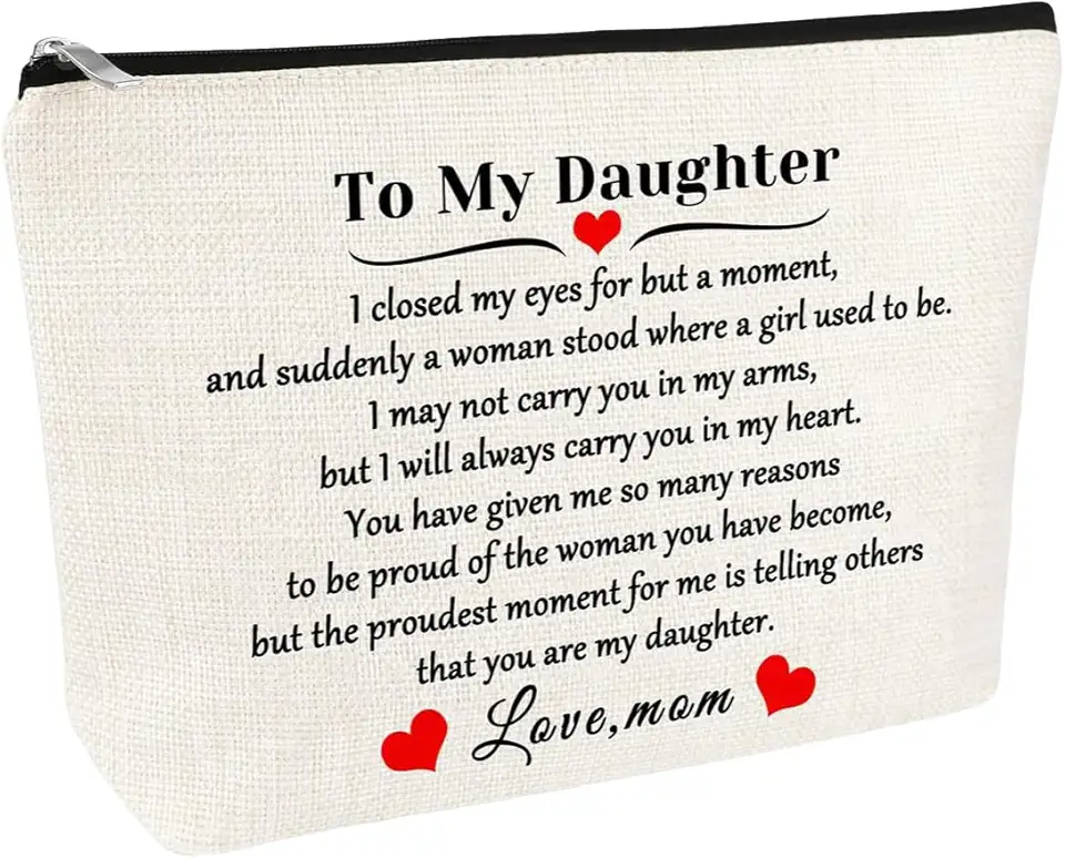 Presente de filha de mãe para minha filha, bolsa de cosméticos para maquiagem, presente de Natal, aniversário, formatura, presente para filha, presente de casamento, adulto, filha, bolsa de higiene