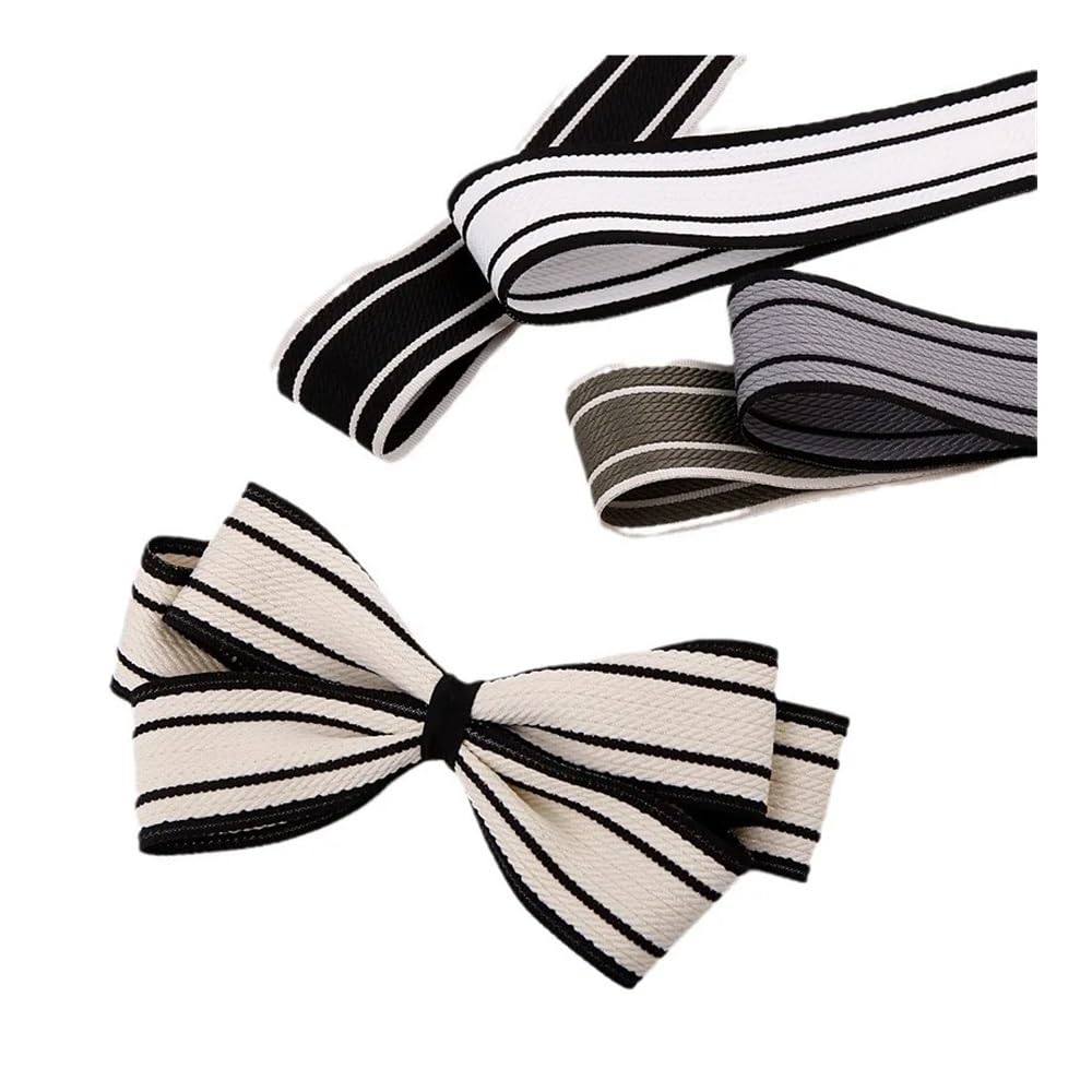 Cinta de punto a rayas blancas y negras de 10 yardas y 40 mm for hacer moños for el pelo, manualidades, envoltura de regalos, accesorios hechos a mano(Light gray)