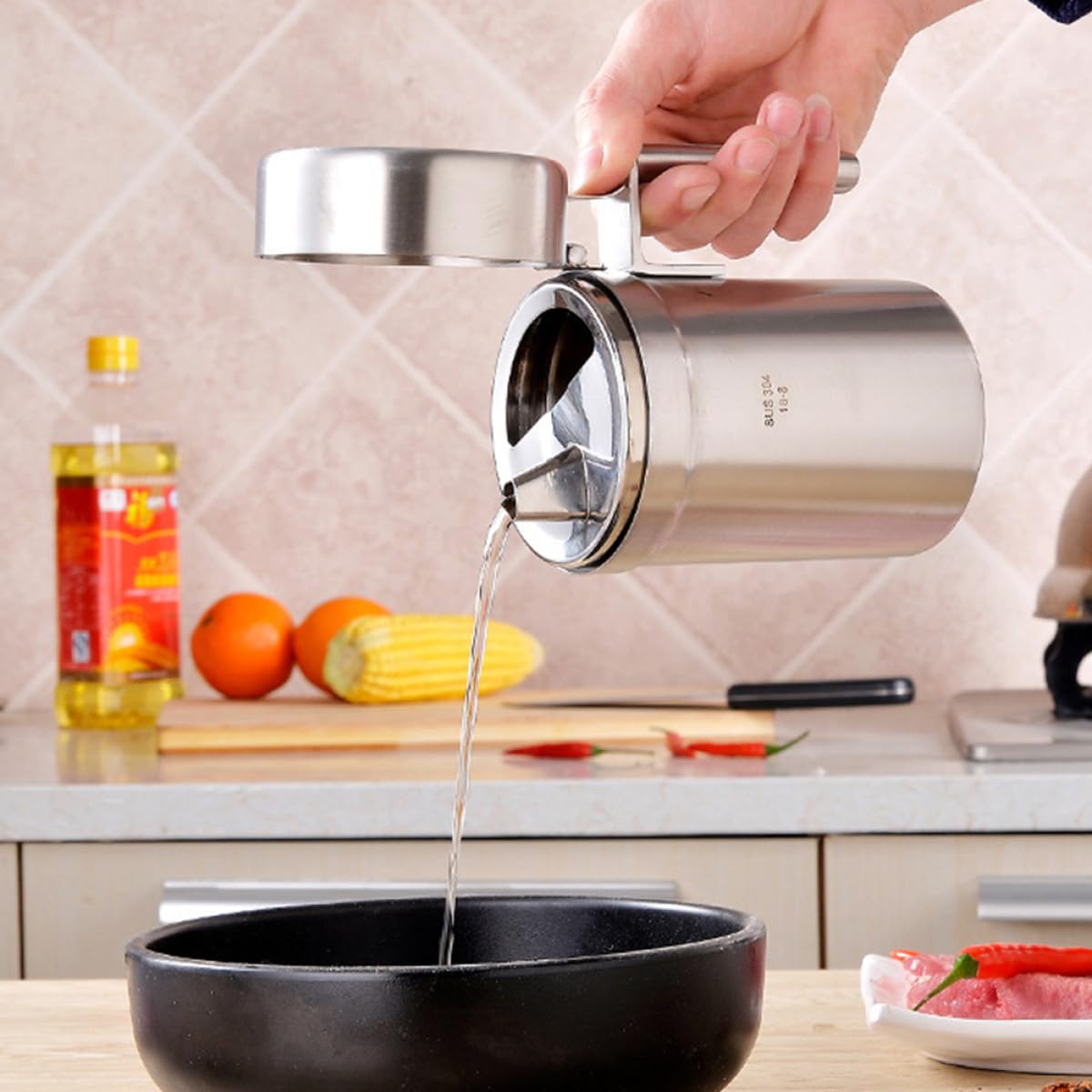 jojofuny Distributore di Aceto in Acciaio Inox 304 da 550 Ml, Contenitore Olio Cucina Antigoccia Manico, Bottiglia Multifunzione per Salsa di Soia, Salse e Condimenti, Accessorio