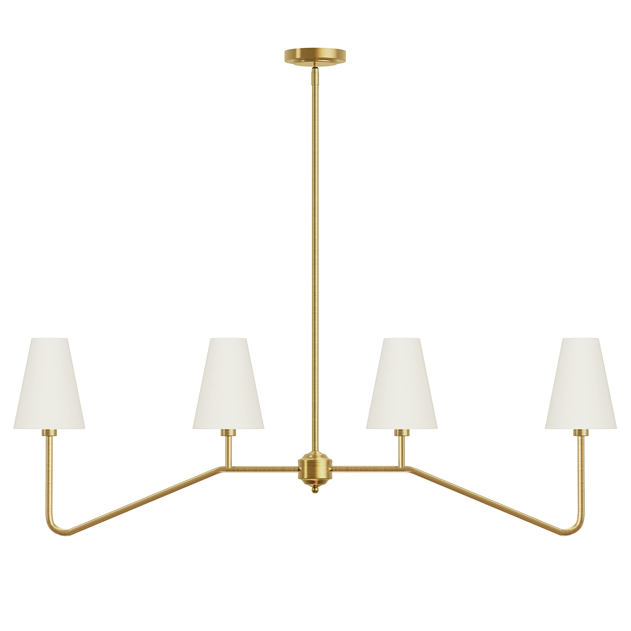 Electro bp;47"W 4-Light Linear Kitchen Island Lighting Fixture Classic Chandeliers Polished Gold with White Linen Shades 160W