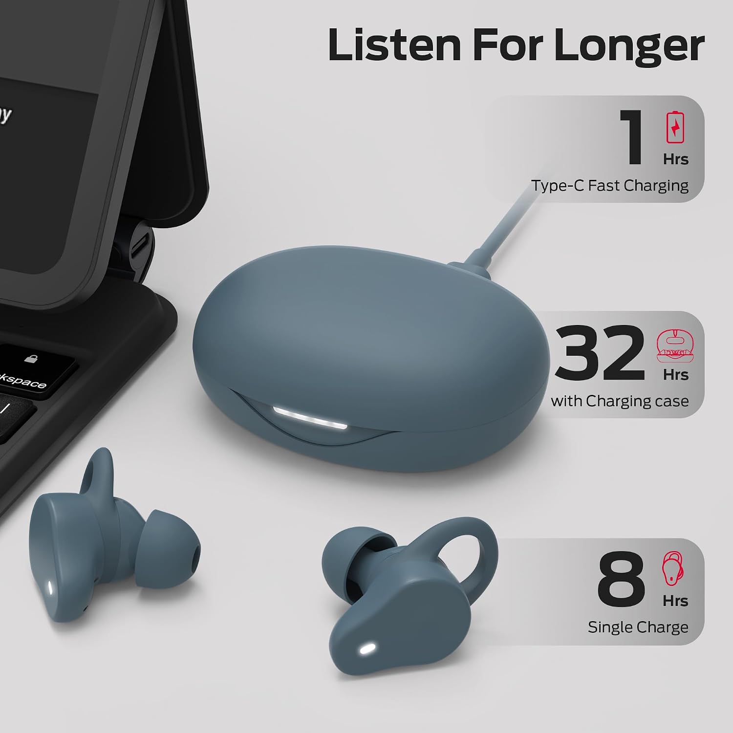 Oraolo Wireless Earbuds, Bluetooth 5.4 in-Ear Stereo Headphones, Built-in Mic for Crystal Clear Call, 32H Playtime, Type-C Fast Charging, Waterproof in-Ear Ear Buds Earphones for Sports, Blue 4 61eRdUU+CSL. AC SL1500