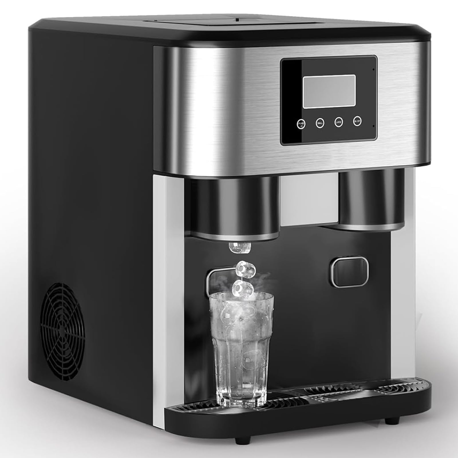 Macchina Ghiaccio Casa Con Tritaghiaccio E Acqua – 3 Funzioni, Ghiaccio Bullet, 13-16kg/24h, Ciclo 8-9 Min, Isolamento HD, Carico Auto/Manuale, Per Uso Domestico(Silver)