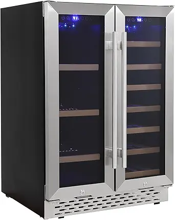 Garvee LXAI-PHO_0XWZ Wine and Beverage Refrigerator-2 Independent Temperature Zones, Large Capacity & Removable Rack, Built-in or Freestanding Installation, with Lock, Black