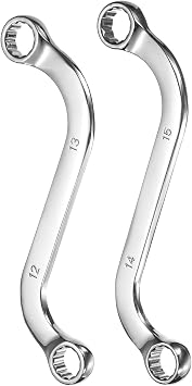 uxcell 12mm x 13mm/14mm x 15mm Metric 12-Point S-Style Box Wrench Double End S-Shaped Wrench Chrome Plated 45# Steel S Box Wrenches for Home Auto Bike Repair Machine Maintenance