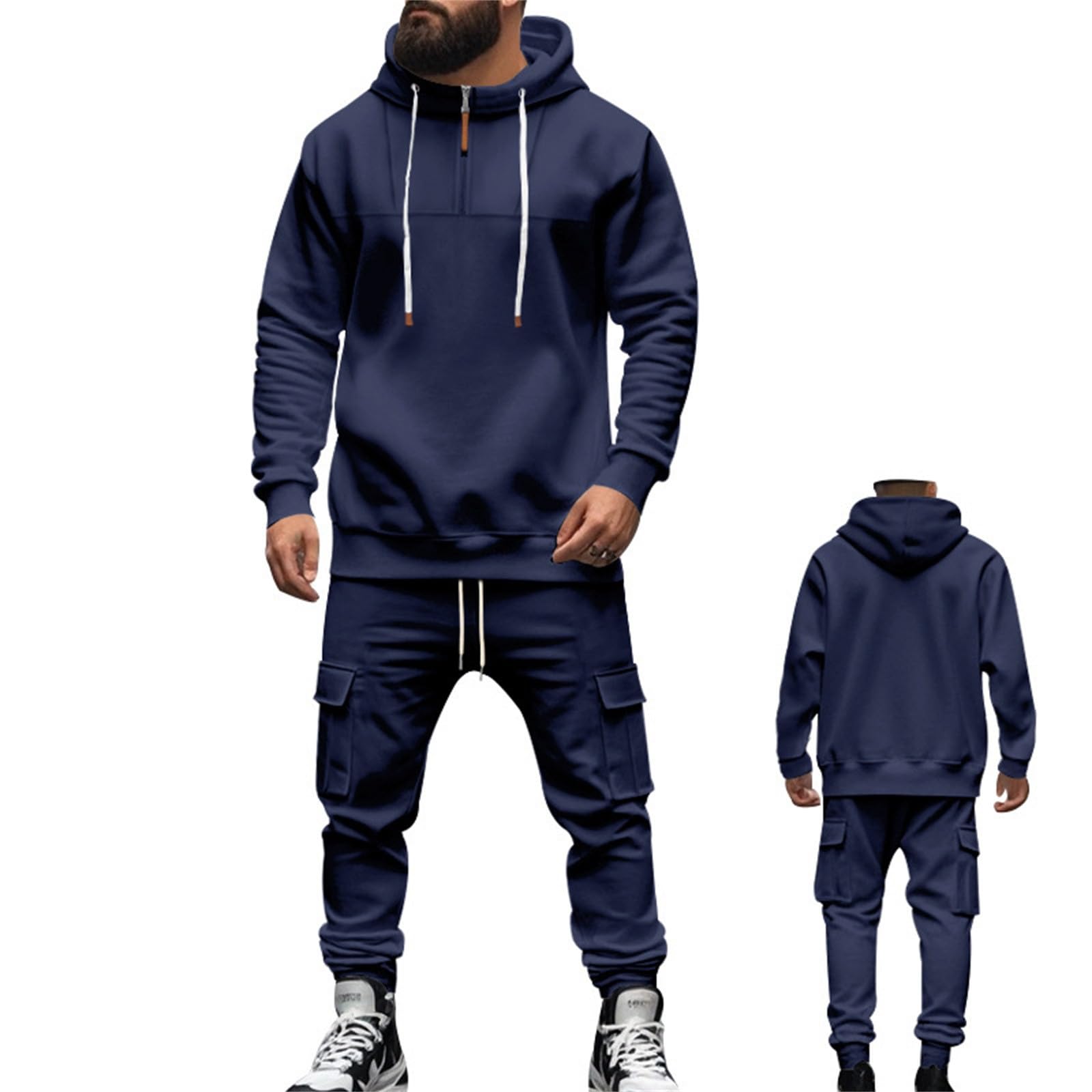 Conjunto de sudadera para hombre para otoño e invierno, pantalones largos pesados con forro polar, casual, holgado, a la moda, sudadera con capucha de gran tamaño, ropa de calle, uso diario