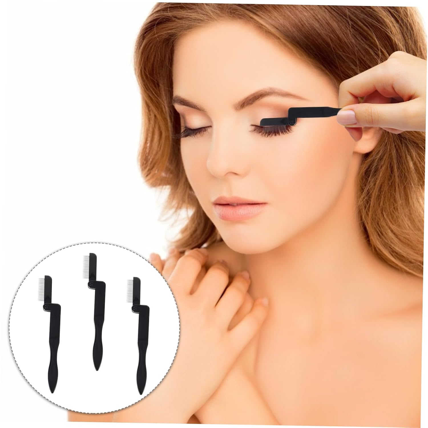 NOLITOY 9pcs Single Side Eyelash Comb Folding Design Lash Brow Comb Makeup Brush for Ladies Comfortable to Hold Material Clean Soap Water