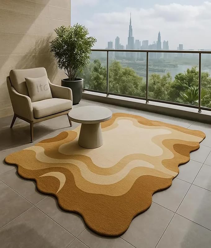 Image of Modern Abstract Hand Tufted Wool Floor Carpet for Home decore Living Room|Home and Bedroom & Hall 3x5 feet (90 x 150cm) Gold H29