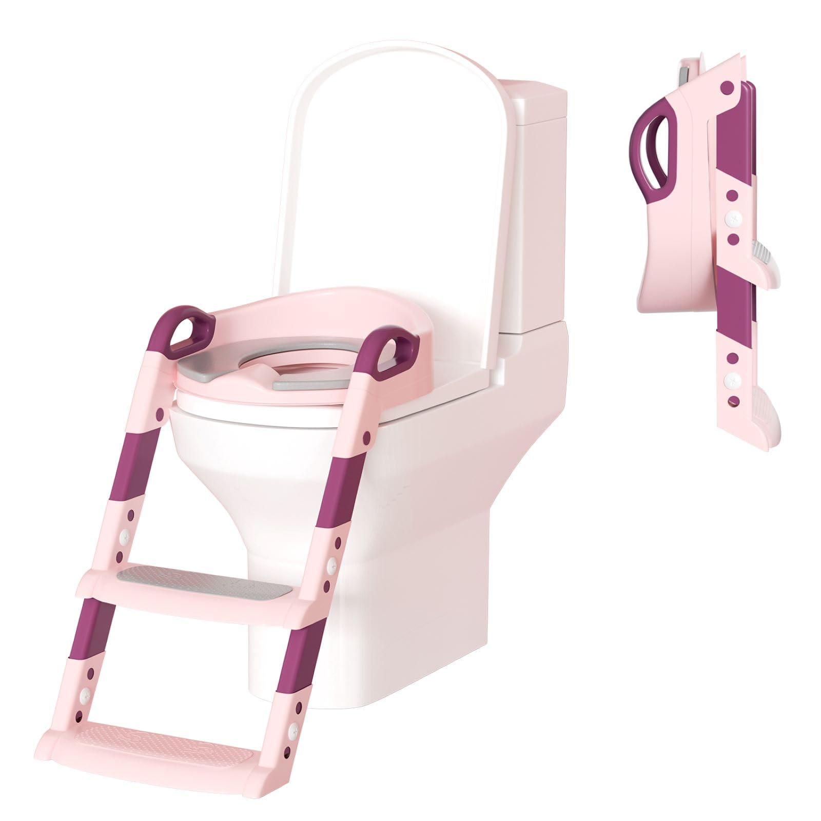 Allenatore per vasino per bambini, Tavoletta Bagno, Seduta Water, pieghevole, regolabile in altezza, con scale antiscivolo e cuscino morbido