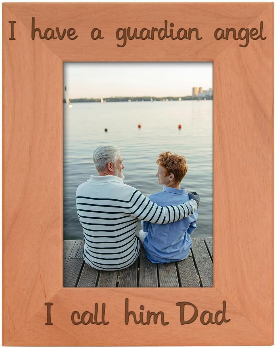 ThisWear Dad Memorial Frame I Have a Guardian Angel Memories Frame Natural Wood Engraved 5x7 Portrait Picture Frame Wood