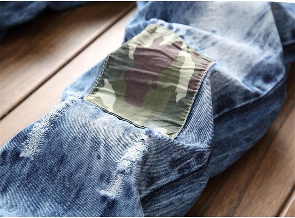 European Mens Jeans Men's Denim Trousers Hole Slim Straight Zipper Pants