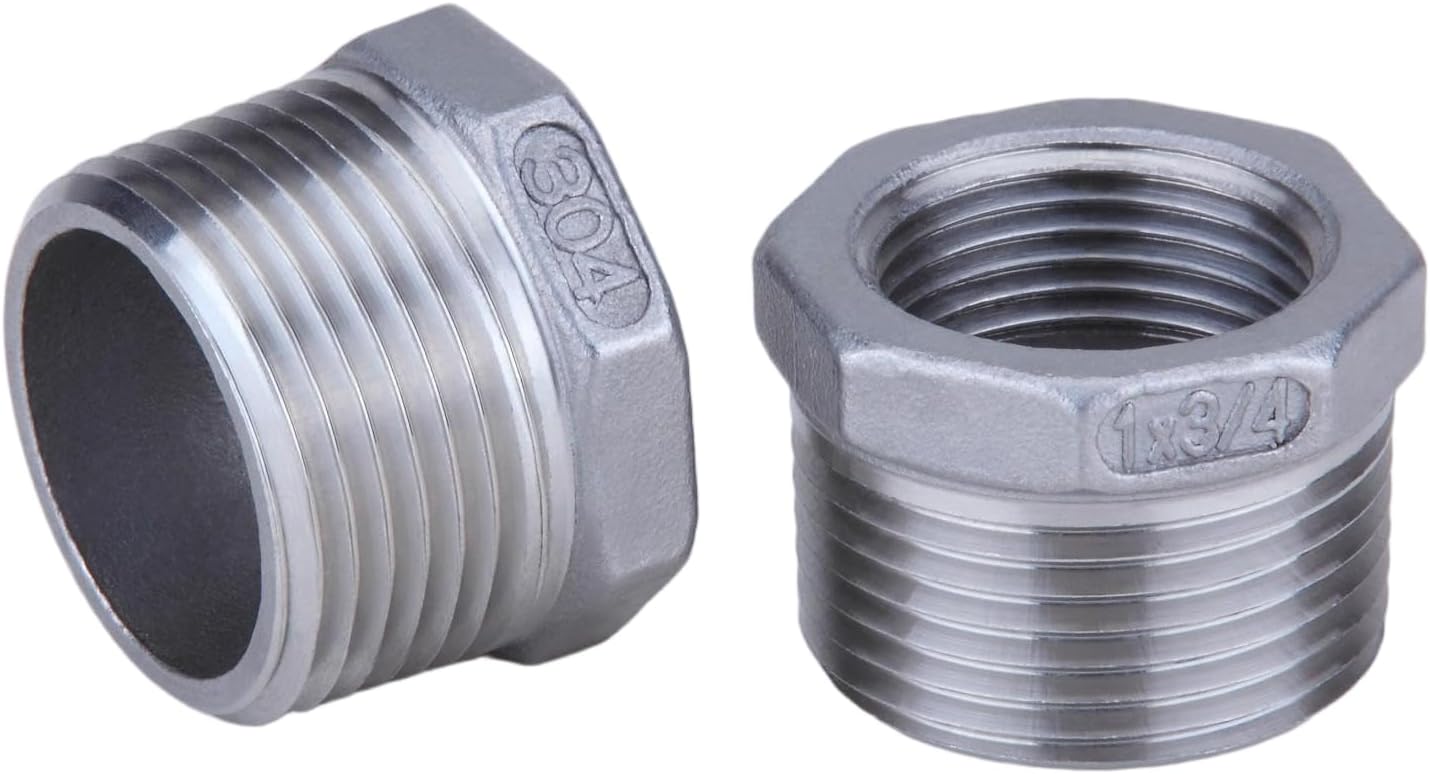 CONSTELLAR 304 Stainless Steel Pipe Fitting - 1" Male NPT to 3/4" Female NPT, Female Reducing/Reducer Bushing Pipe Fitting, Adapter Hex Bushing (2 Pcs)