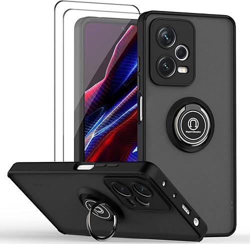 QUIETIP Funda compatible con Xiaomi Poco X5  Redmi Note 12 5G con protector de pantalla, TPU + policarbonato duro a prueba de golpes, anillo