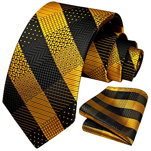 Image of HISDERN Ties for Men Solid Houndstooth Neckties Handkerchief Formal Business Tie & Pocket Square Set Wedding Party