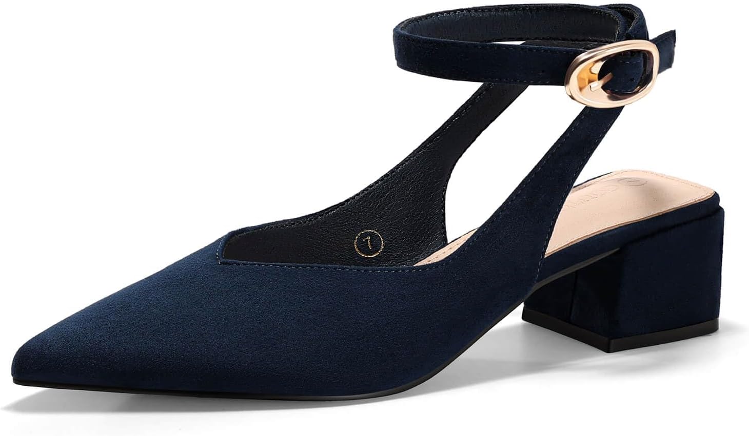 Coutgo Womens Closed Pointed Toe Heels Chunky Block Low Heel Ankle Strap Pumps Wedding Work Dress Shoes