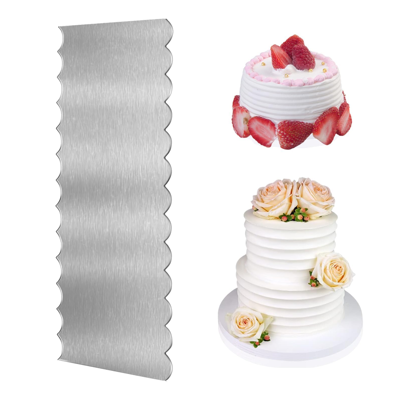 9 Inch Cake Scraper Buttercream Smoother, Large Cake Scraper, Metal Cake Scraper, Double Sided Cake Smoother for Buttercream for Birthday Wedding Home Party Cream Baking Decorating