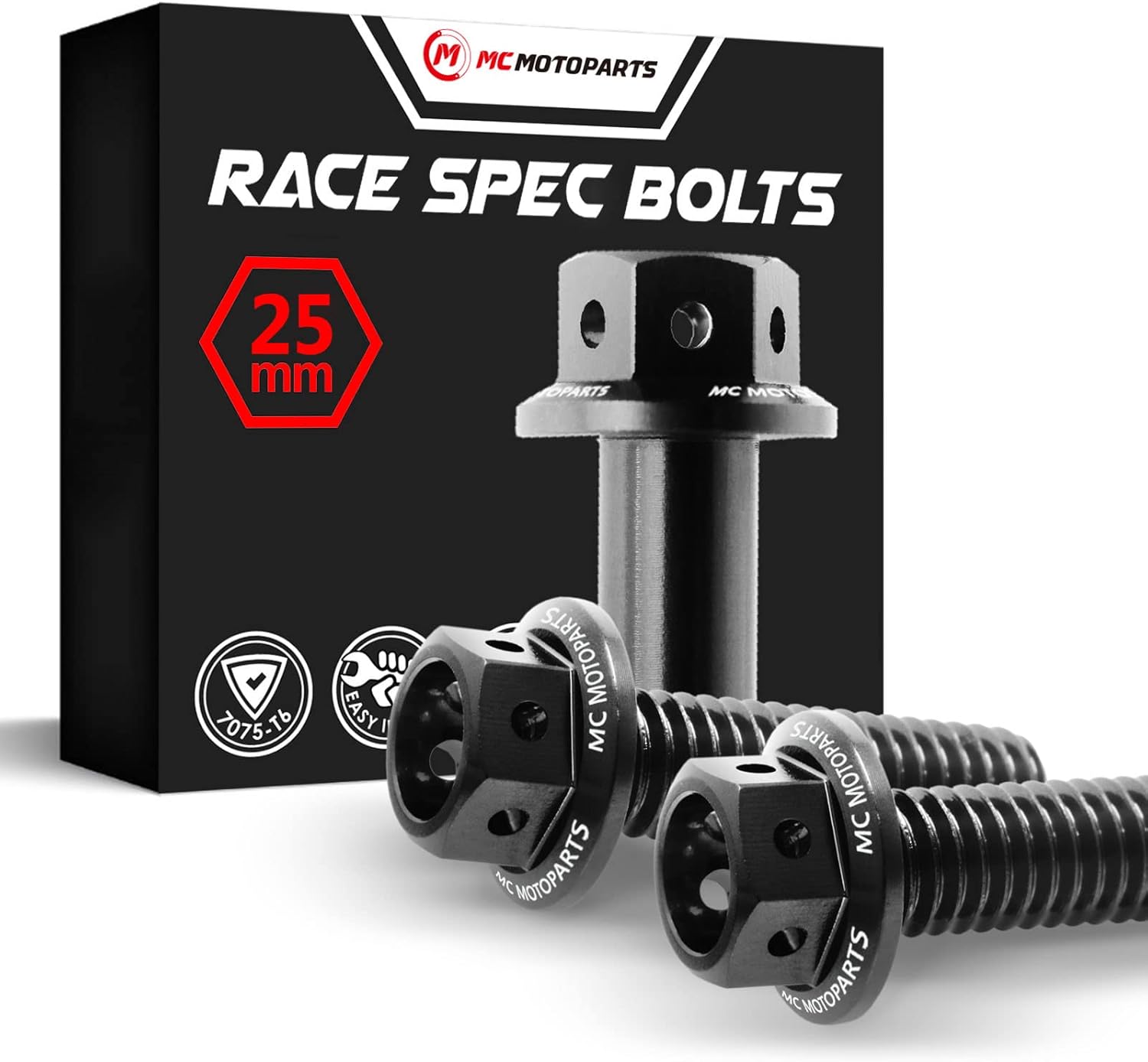 MC MOTOPARTS Pre-drilled CNC Race Spec Bolts M6 x 25mm Flanged HEX Head Screws 10 pcs (Black)