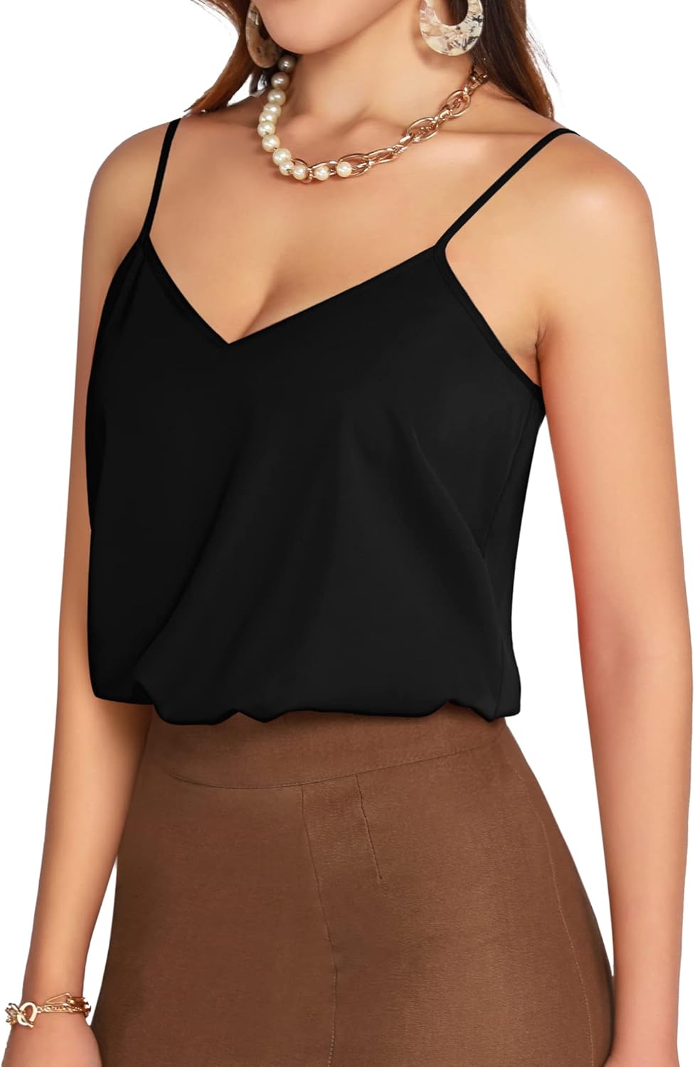 MANGOPOP Women's Bodysuit V Neck Spaghetti Strap Tank Tops Cami Backless Sleeveless Loose Fit Blouse Body Suits Sexy Casual - Image 3