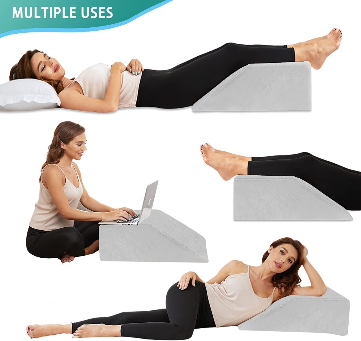 Leg Elevation Pillow with Cooling Gel Memory Foam Top, Post Surgery Leg Rest Pillow High Density Foam Bed Wedge Pillow for Leg & Back Support and Pregnancy - Relieves Knee, Hip and Lower Back Pain